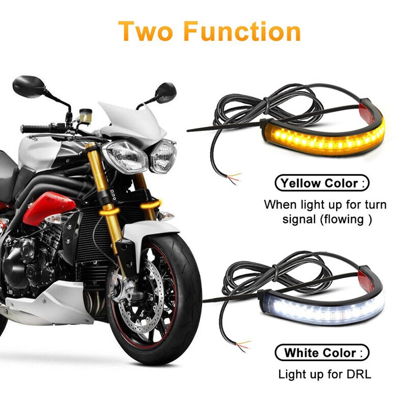 Pair Motorcycle White/Amber Switchback LED Fork Turn Signal DRL Light Strips US