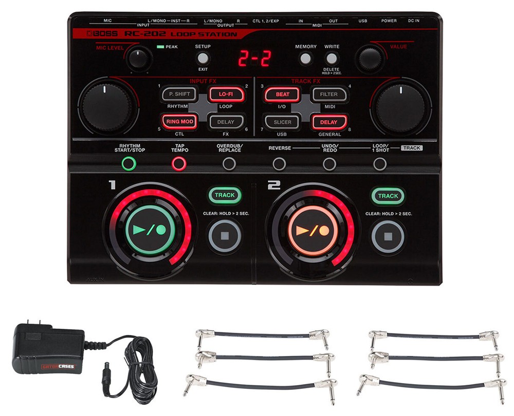Boss RC-202 Loop Station pedal + Gator 9V Power Combo & 3 Patch Cables