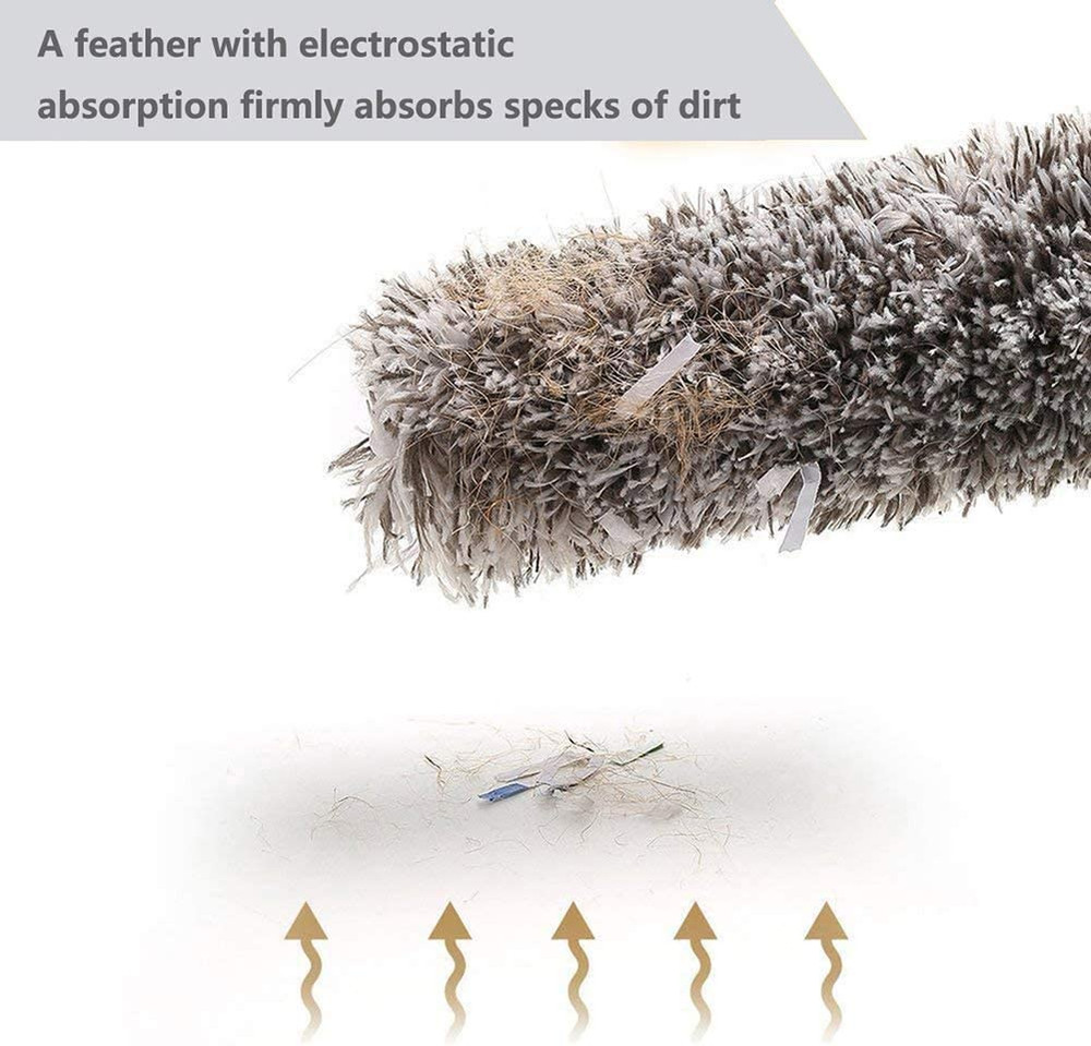 Microfiber Feather Duster Extendable Pole 30-100in Bendable Head Gray Washable