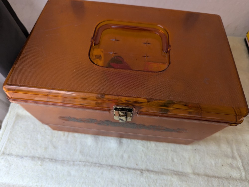 Vintage Wilson Amber Sewing Box W/Misc/Itemd