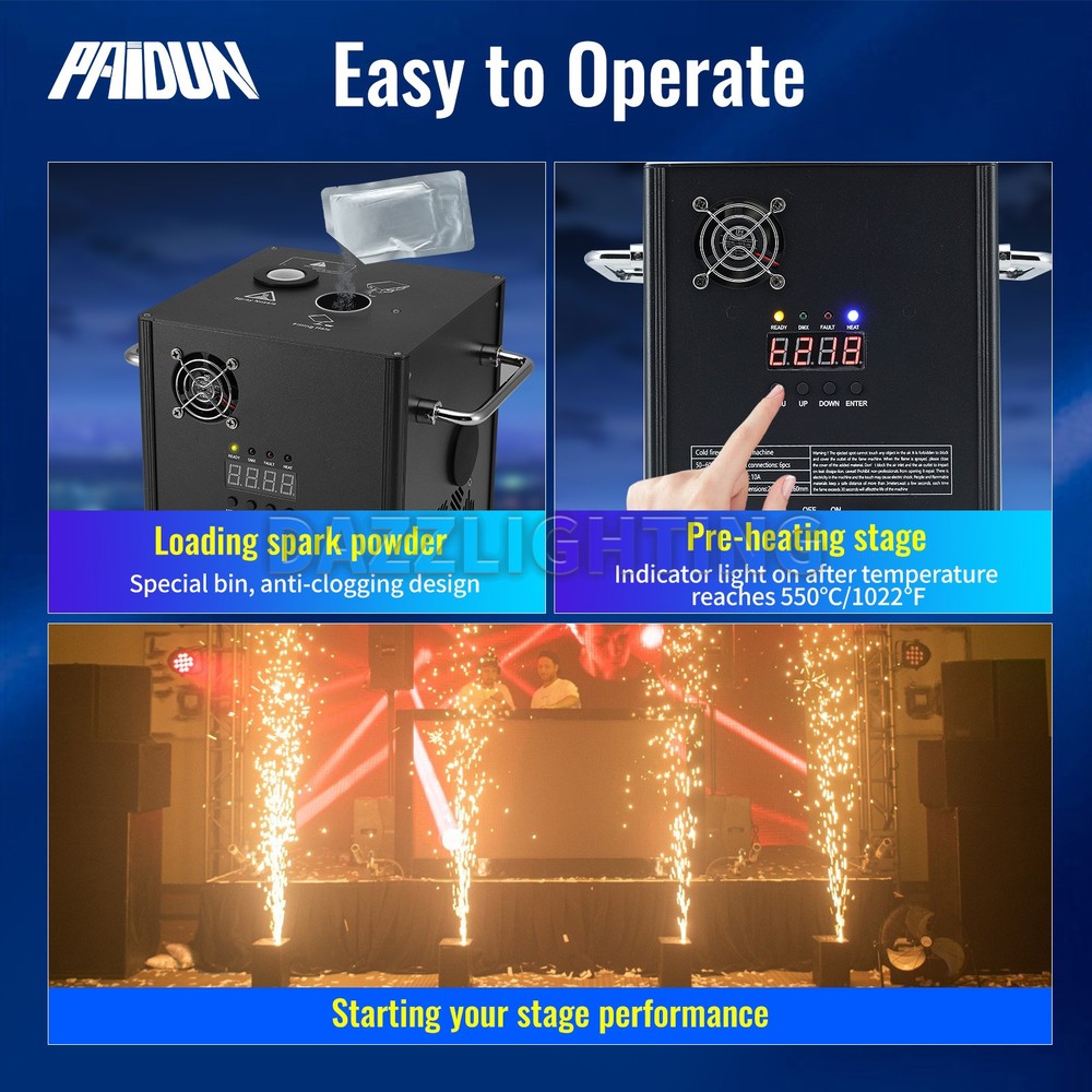 PAIDUN 2Pack 850W Large Cold Spark Machine Firework Effect DMX512 Remote Control