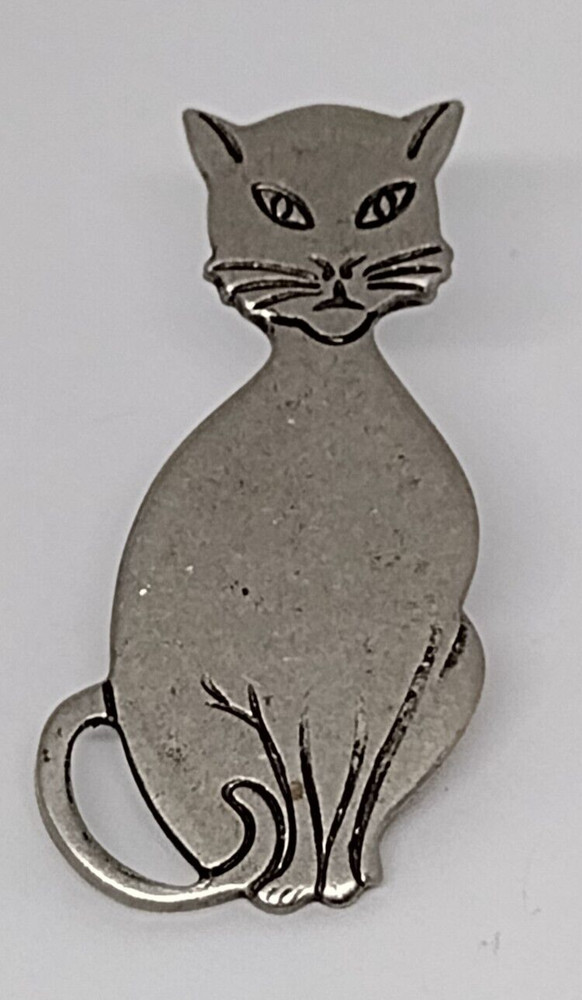 Silvertone Kitty Cat Lapel pin