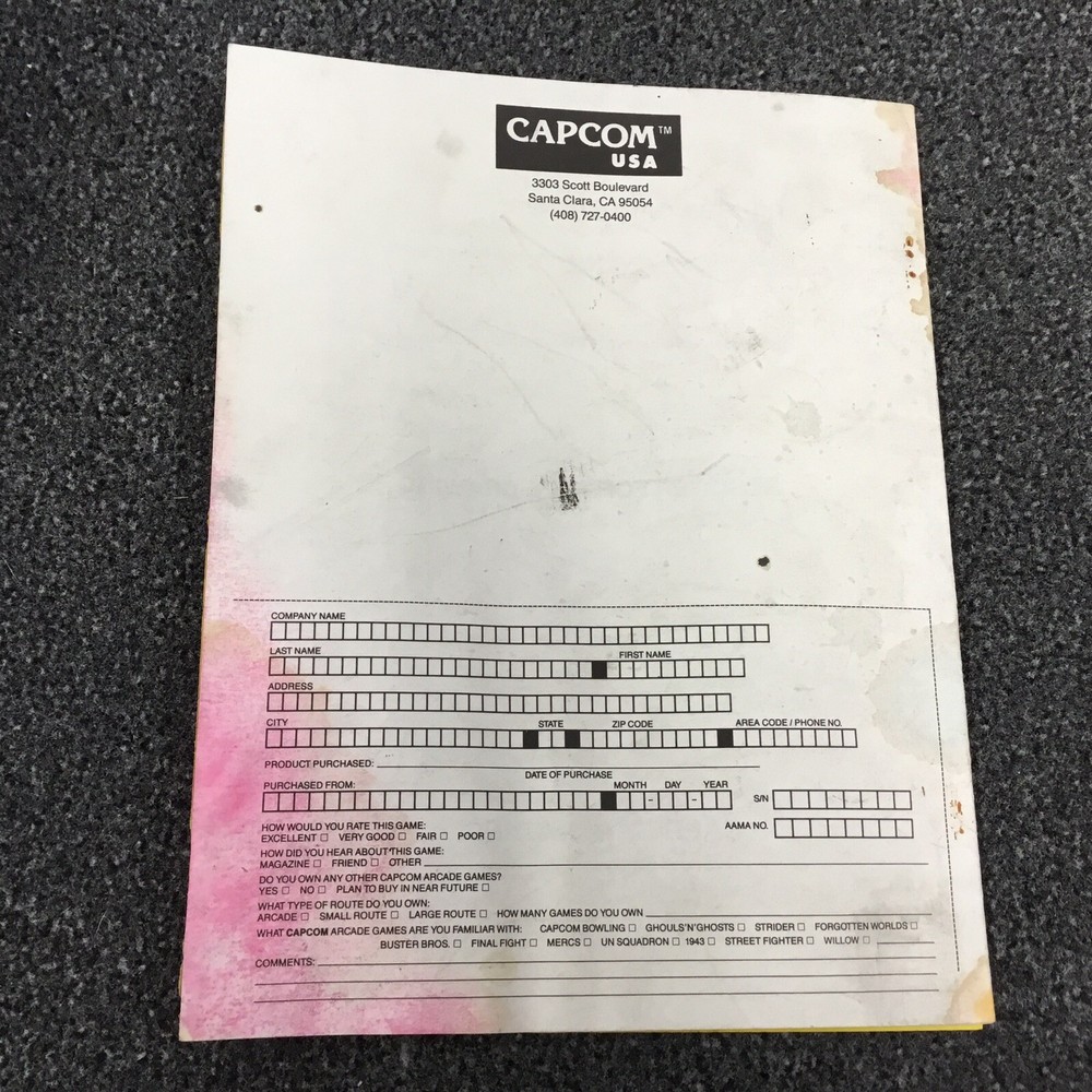 Capcom Street Fighter 2 Arcade Game KIT Instruction Manual