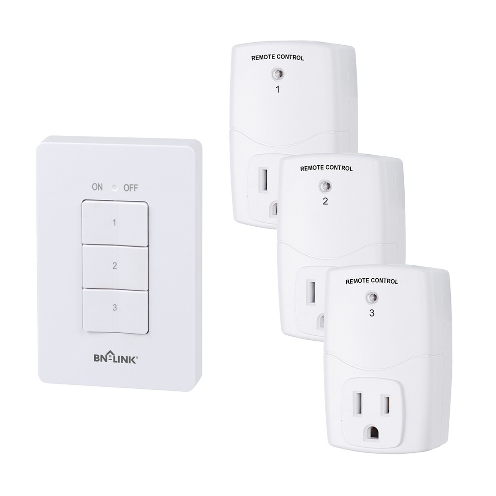BN-LINK 3Pcs Wireless Wall-Mounting Remote Control Outlet Switch Power Plug In