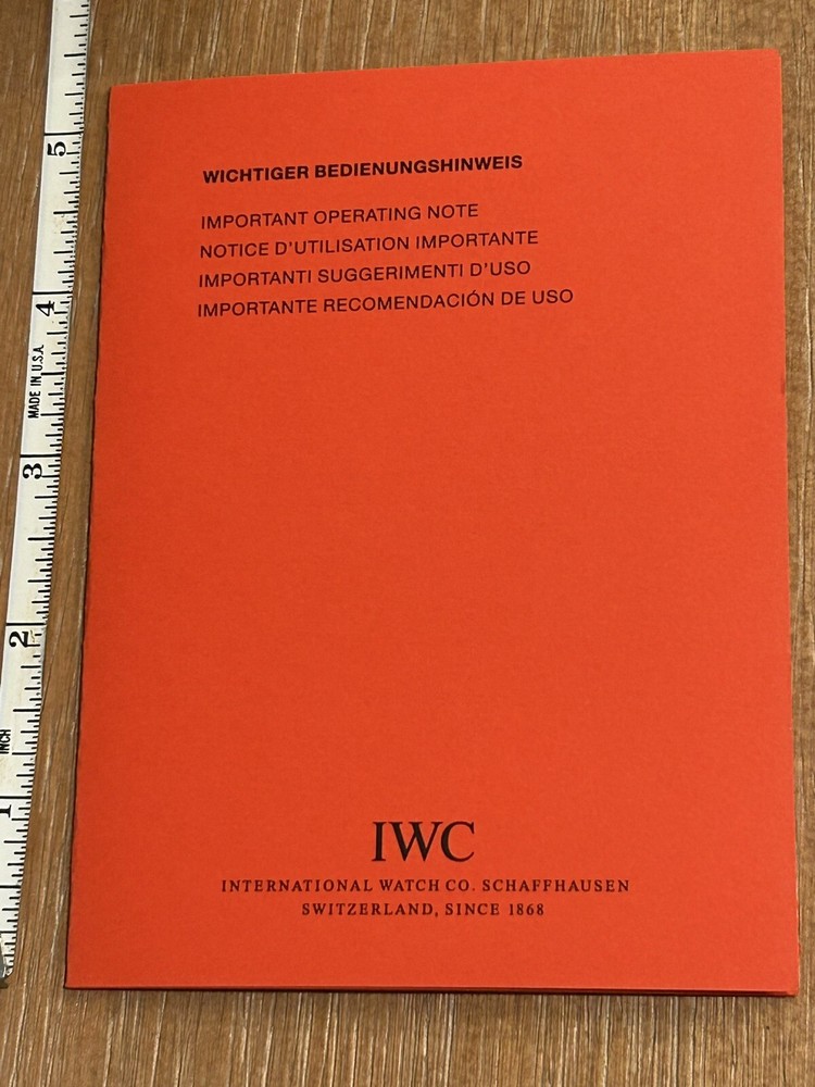 Authentic IWC Important Operating Instructions Note Regarding Dust and Water NOS