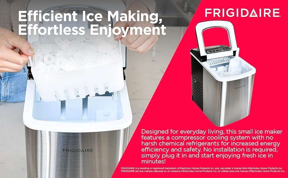 Frigidaire 26 Lbs per day Portable Compact Ice Maker Making Machine, Stainless