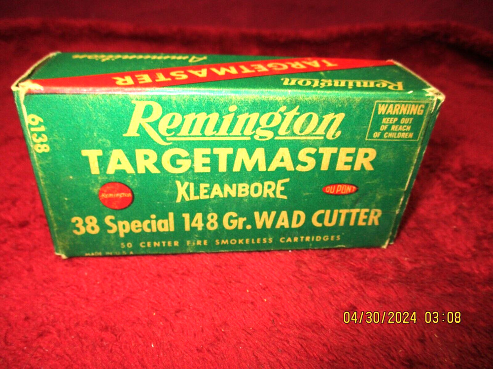 Vintage Remington KLeanbore Targetmaster, 38 Spec. Wad-Cutt, . Ammo Box, (EMPTY)