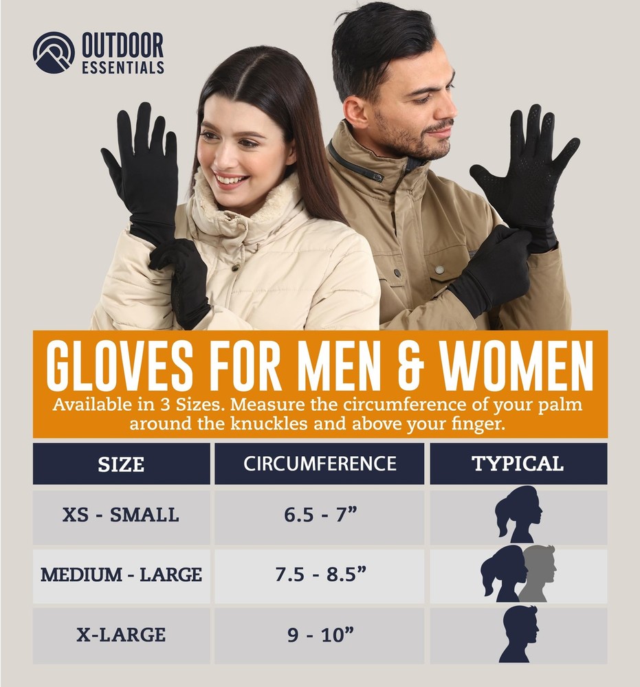 OutdoorEssentials Touchscreen Winter Liners – Thin, Medium-Large, Black