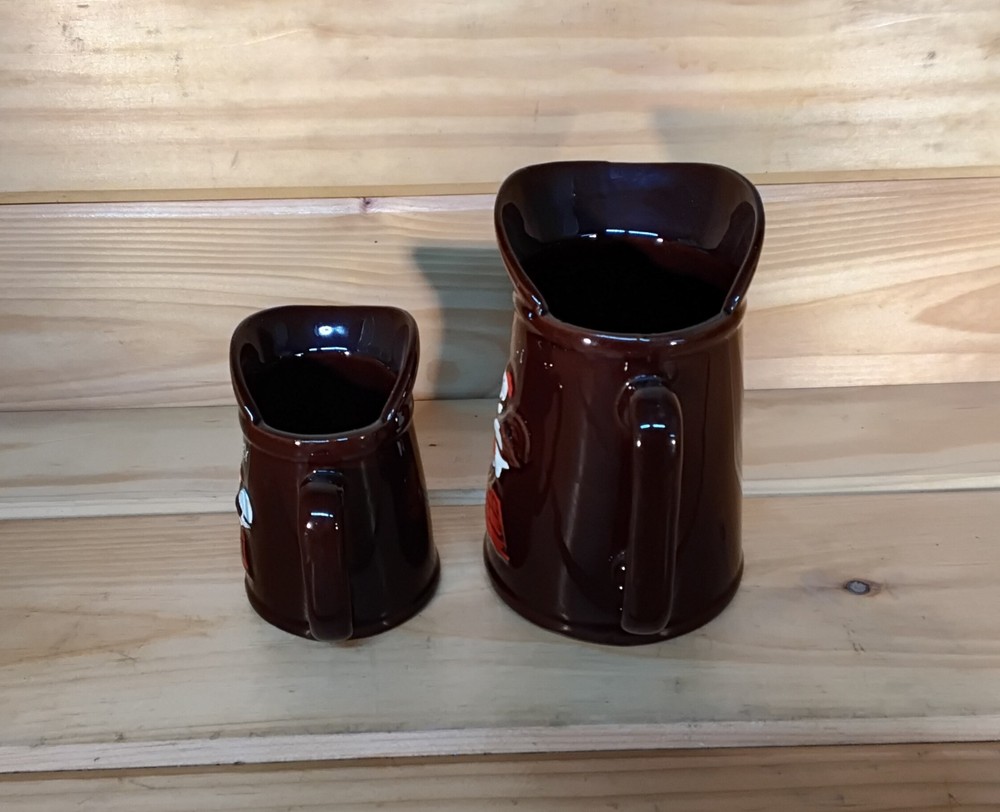 Vintage Redware Pottery Pancake Pitchers