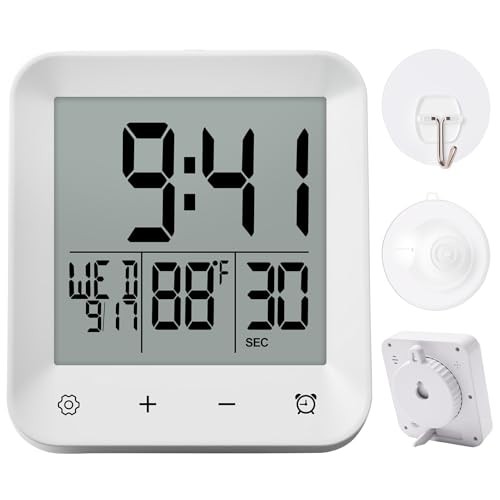 Waterproof Shower Clock with Timer, Bathroom Wall Clock Displaying White