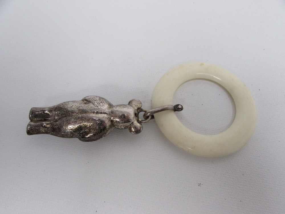 (ref288CV) Antique silver plated teether rattle bear design