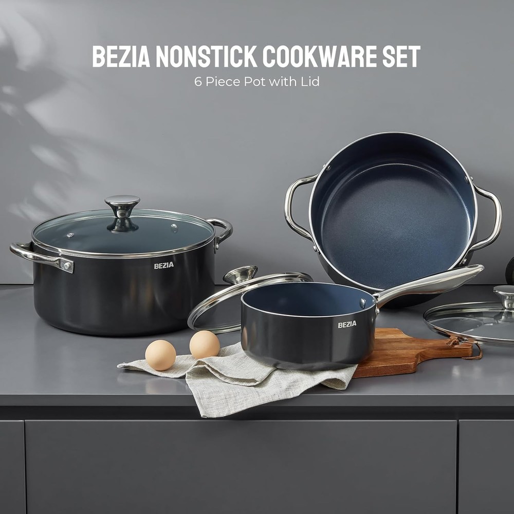 Induction Cookware Set 6-Piece, Stackable Kitchen Cooking Pots Set, 6qt 4.8qt &