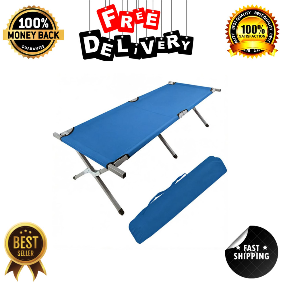 Portable Folding Camping Cot with Carrying Bag Army Blue, Black