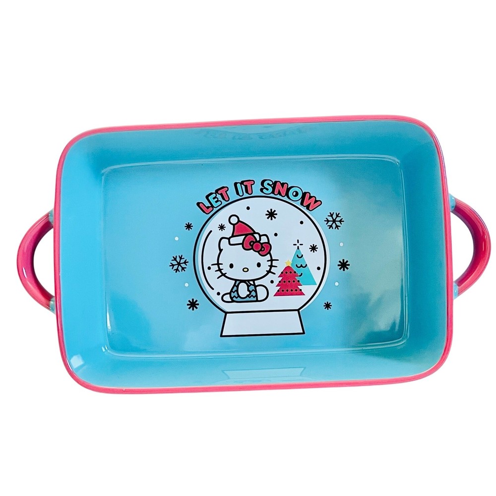 Hello Kitty Rectangular Baking Pan 12x8" Christmas Snow Globe Ceramic Casserole