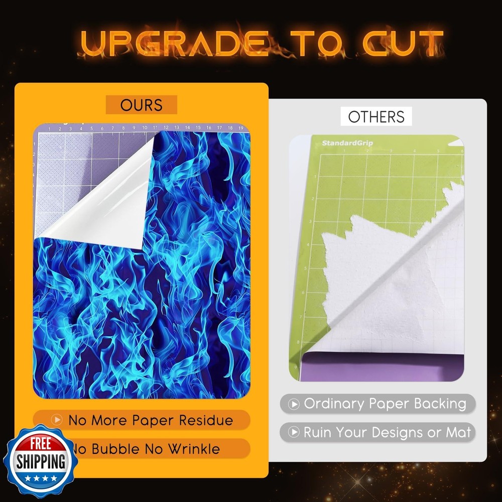 Tintnut Flame Permanent Adhesive Vinyl - 8 Sheets 12"x10" Blue Fire Patterned