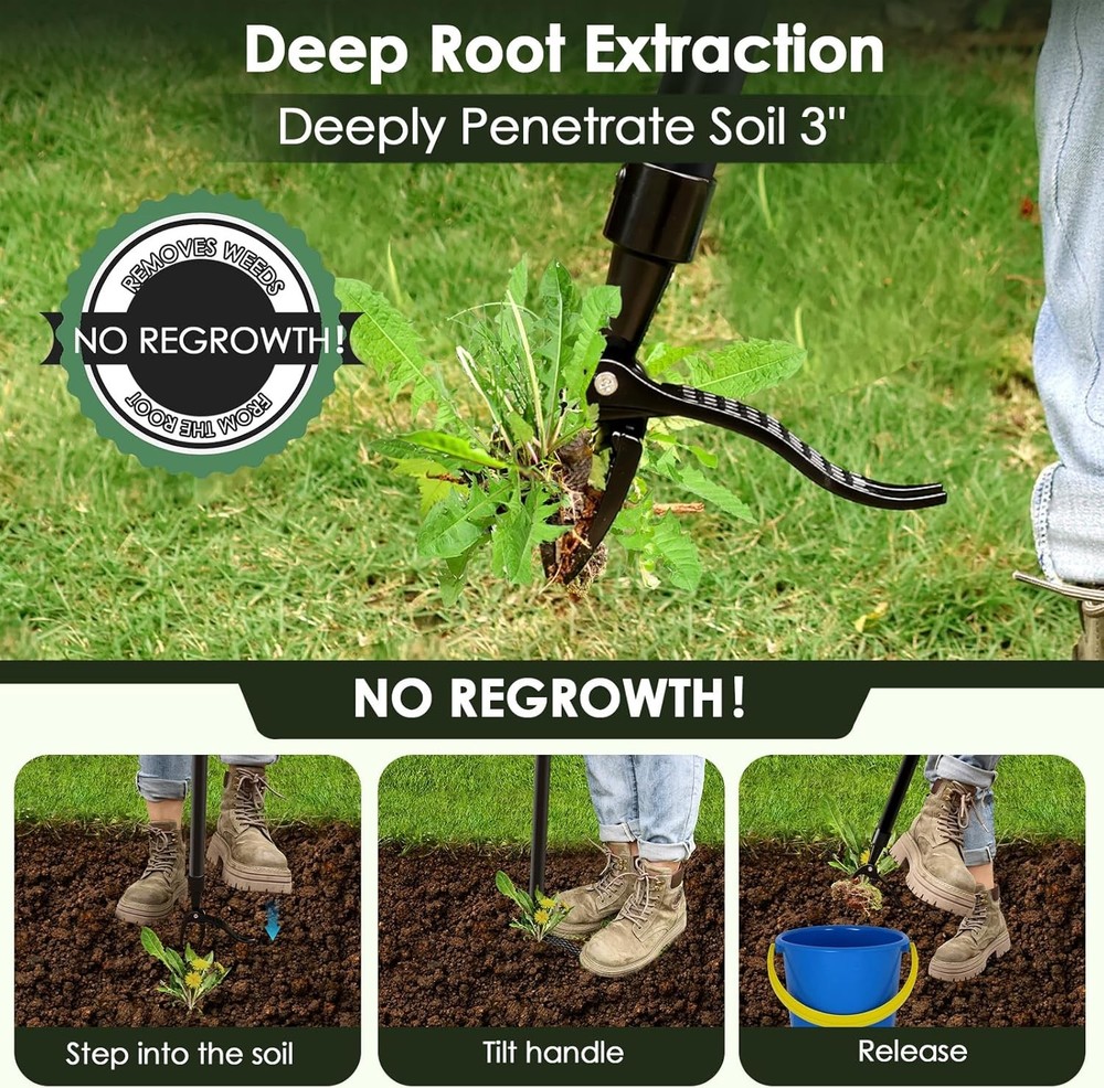Detachable Stand Up Weed Puller Tool with Long Handle, Dandelion Weed Puller ...