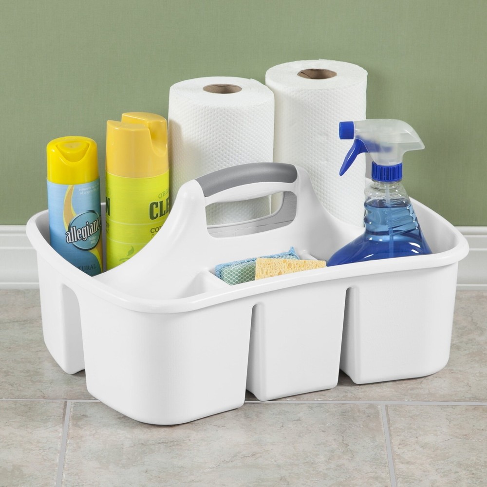 3 Pack Divided Ultra Bath Caddy Plastic Bathroom Organizer Storage Box White US