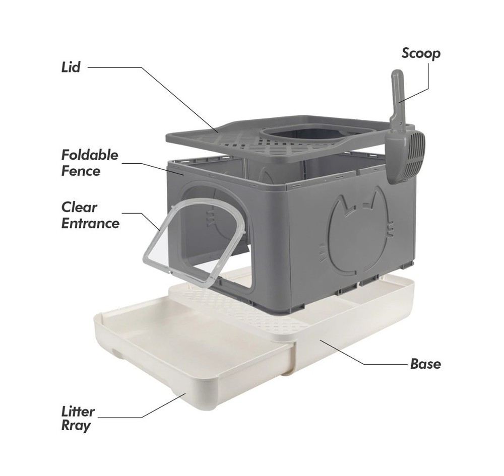 allforpaws Go Fresh Foldable Cat Litter Box, Medium, Grey New