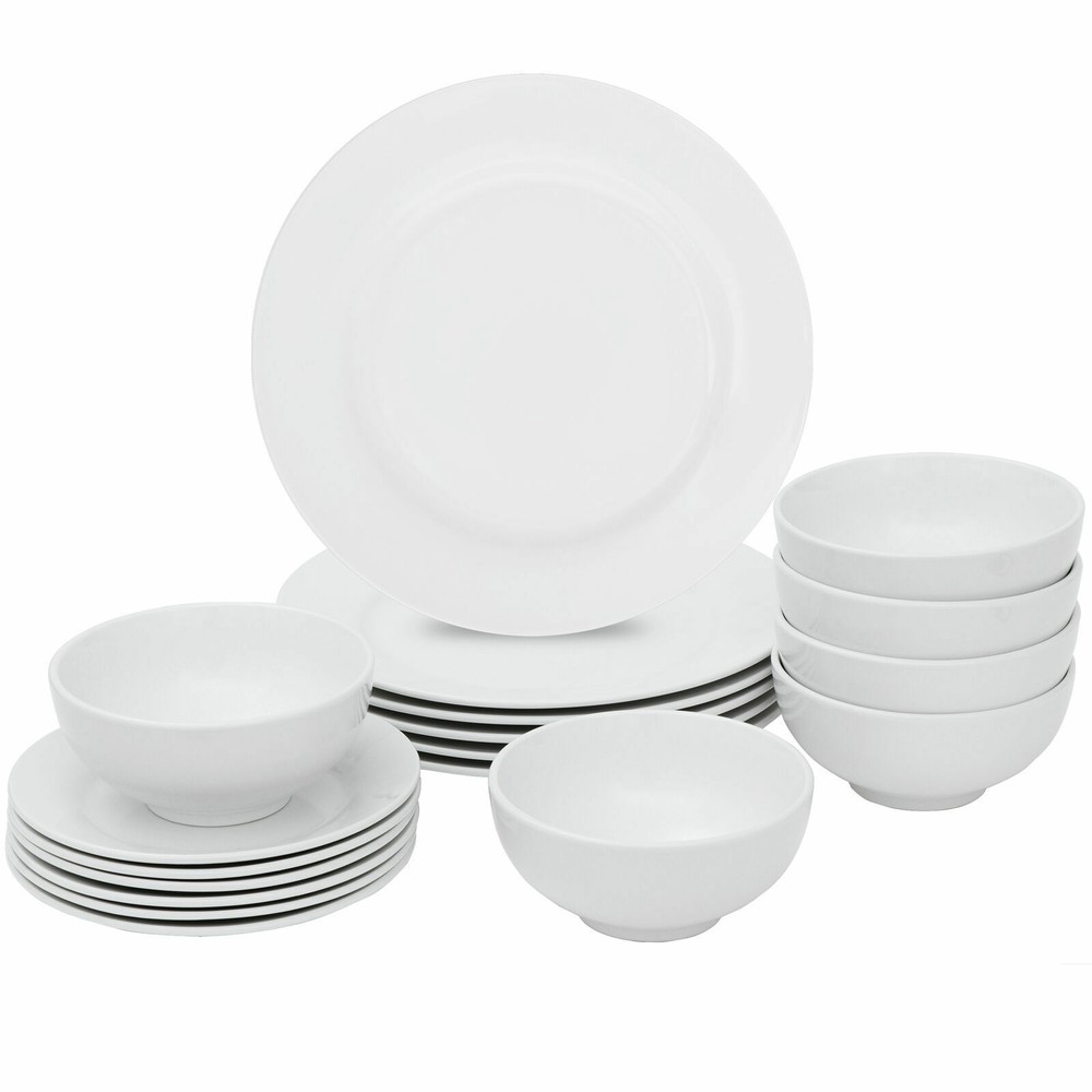 18-Piece Dinnerware Set Round Dinner Plate Dish Service White Dinner Service Set