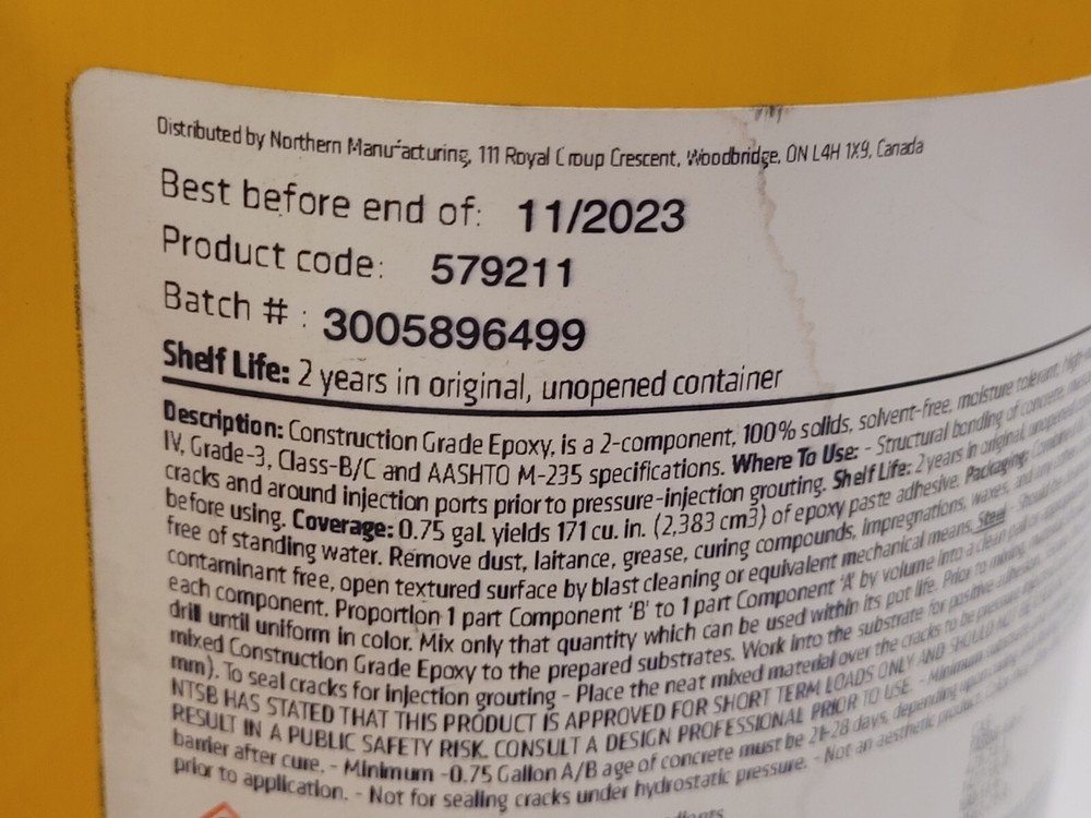 Construction Grade Epoxy Paste Adhesive Northern Manufacturing