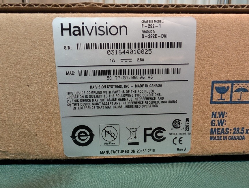 Haivision Makito S-292E-DVI Streaming Video Encoder