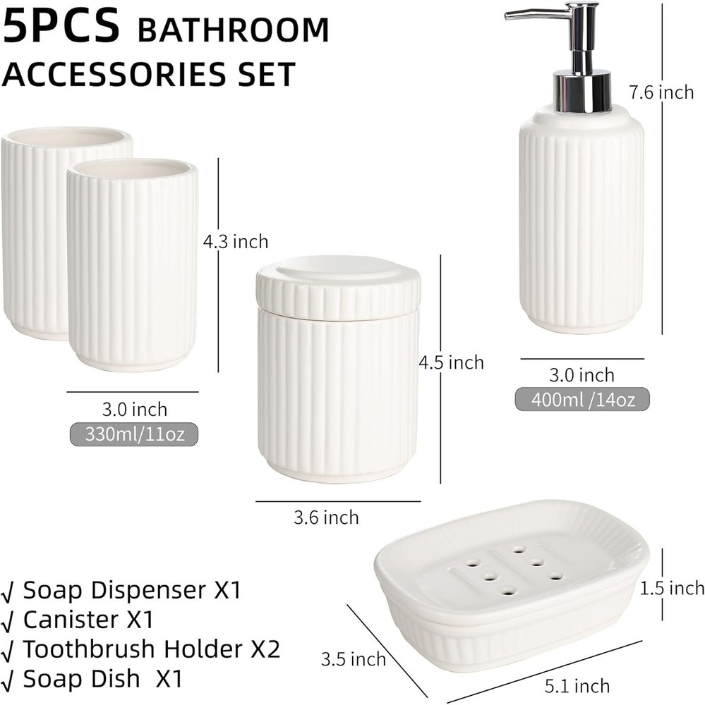 White Bathroom Accessory Set 5PCS,Ceramic Bathroom Accessory Set