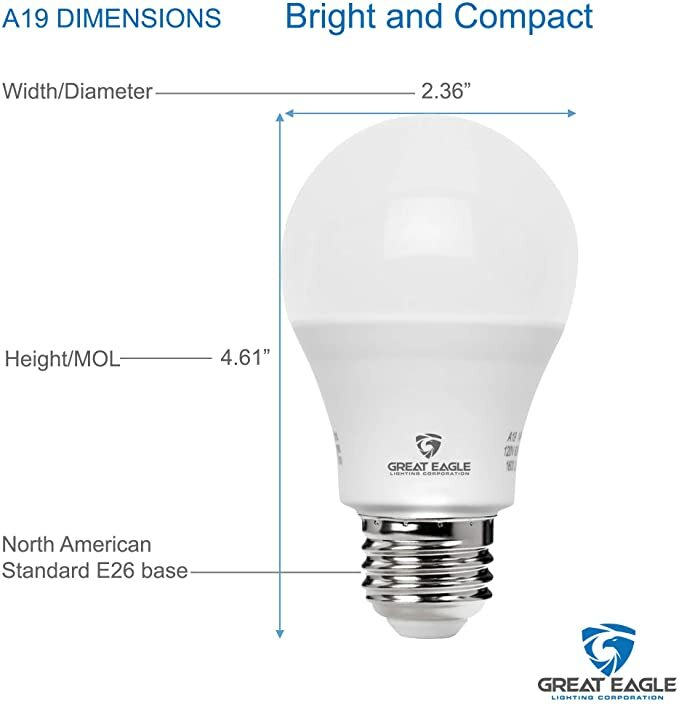 Great Eagle Dimmable 100W Replacement A19 LED Bulb 2700K/3000K/4000K/5000K
