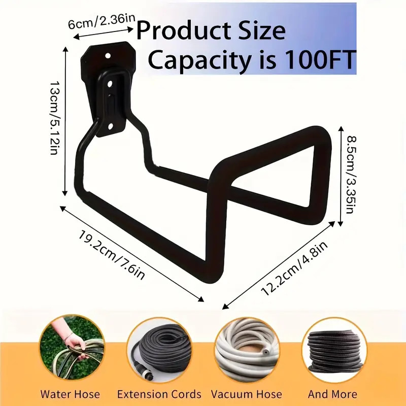 1PC Wall - Mount Hose Holder, Heavy - Duty, Rust - Resistant, Garage Organizer