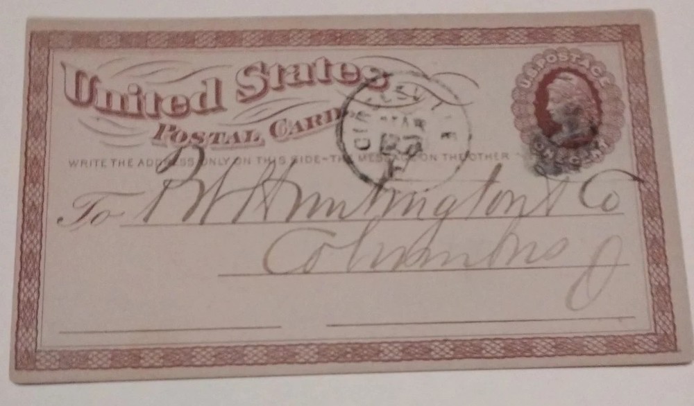 OLD U.S.POSTAL CARD 1875 CIRCLEVILL OHIO POSTMARK