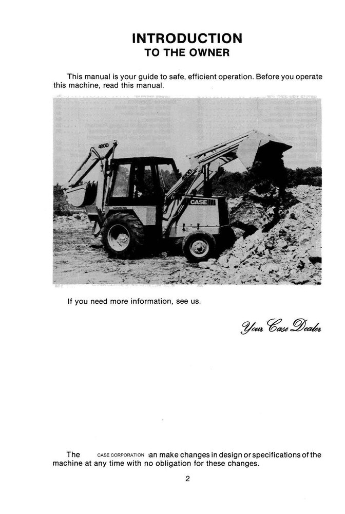 Tractor Operator Manual Fits CASE 480D 480LL Loader Backhoe & Loader Landscaper