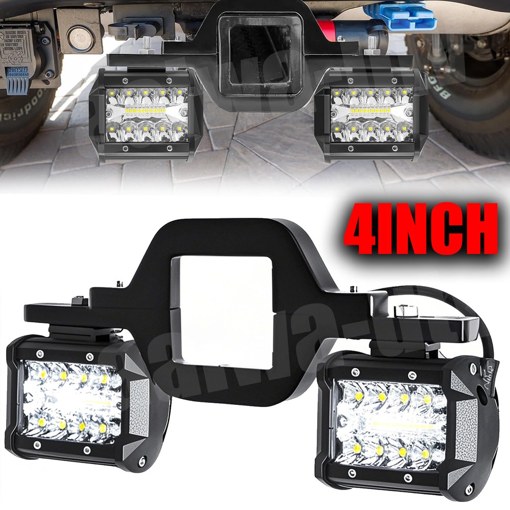 Trailer Tow Hitch Mount Bracket + 4'' LED Combo Beam Offroad Work Reverse Lights