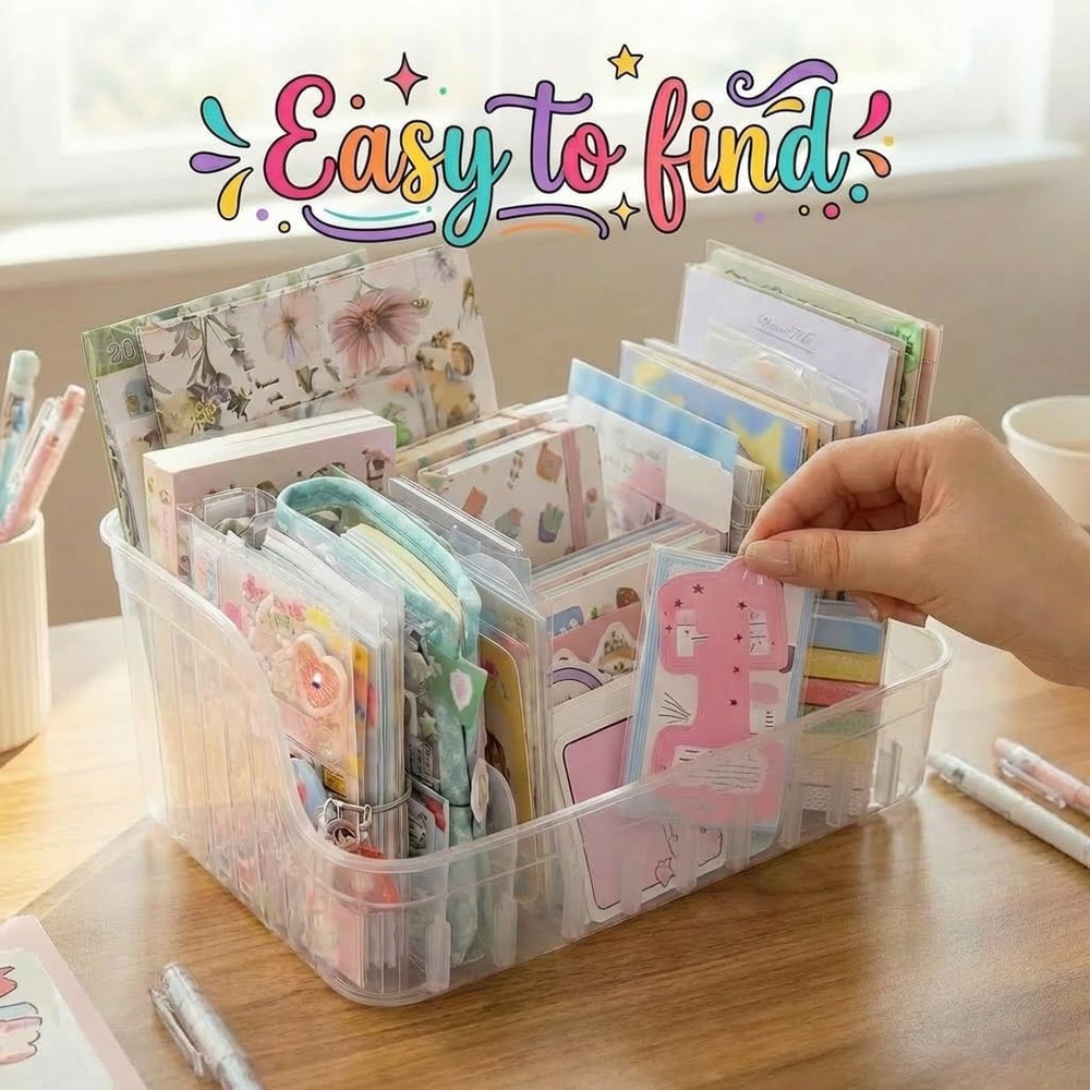 Sticker Storage Box Divider Organizer Clear