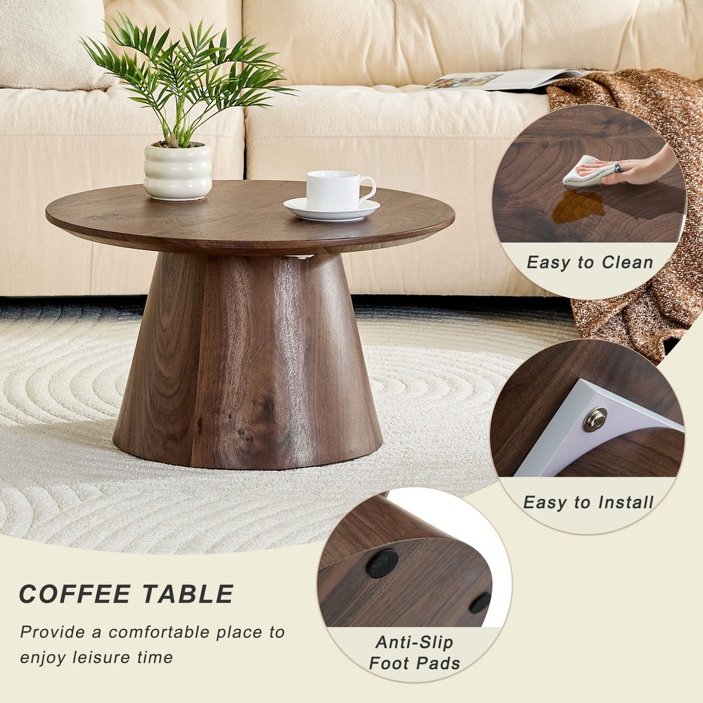Walnut wood grain medium density fiberboard circular coffee table - diameter 2