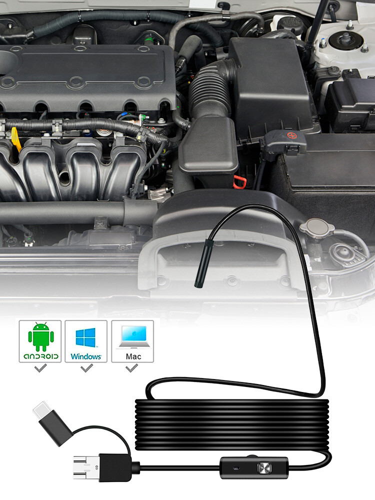 7mm 6LED Snake Endoscope Borescope Inspection Camera for USB Type C Android PC