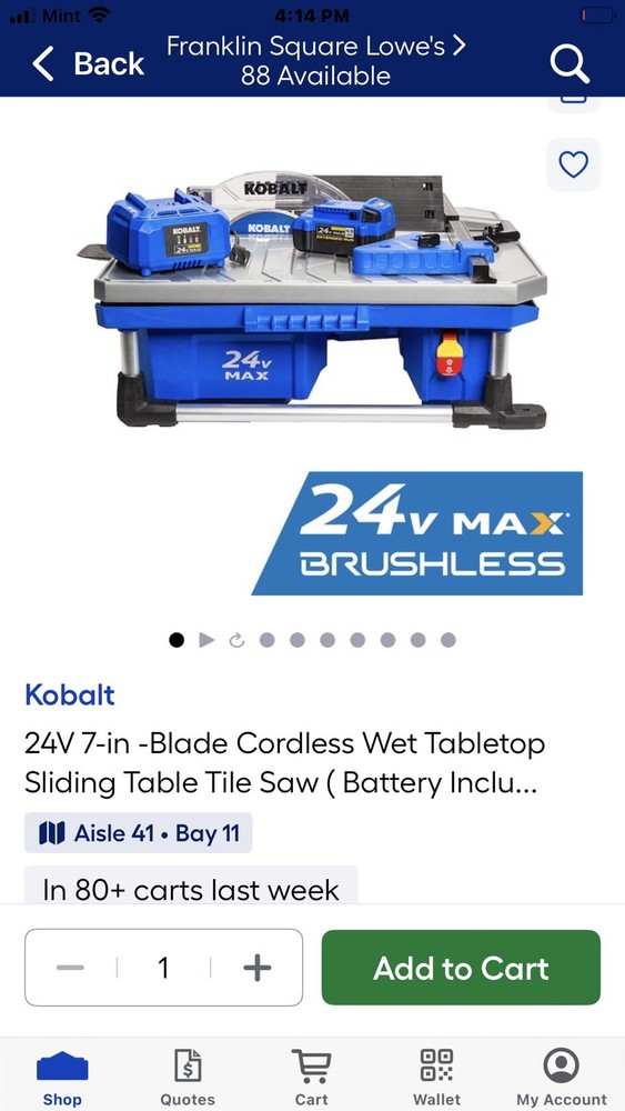 24v kobalt tile saw