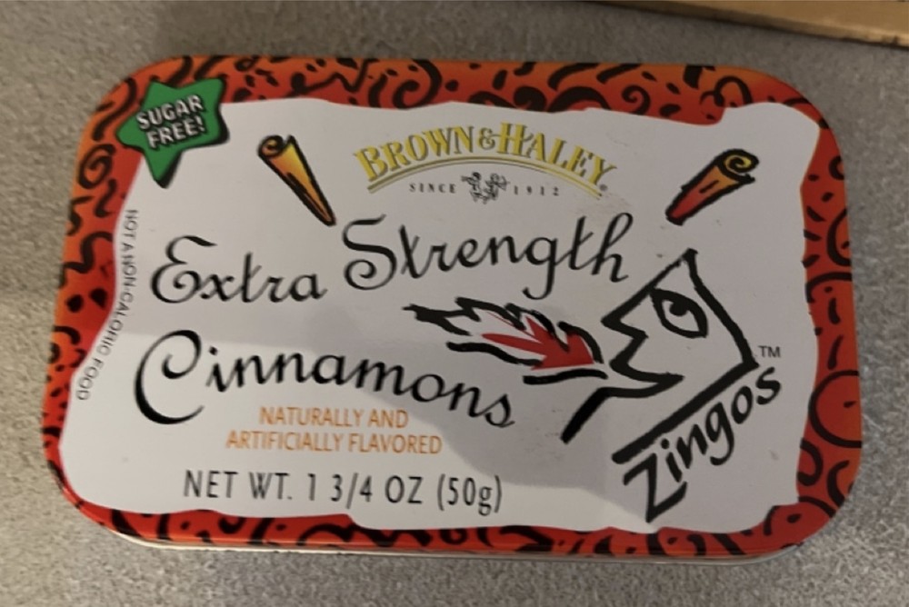 Brown Haley Tin Cinnamons Zingos empty