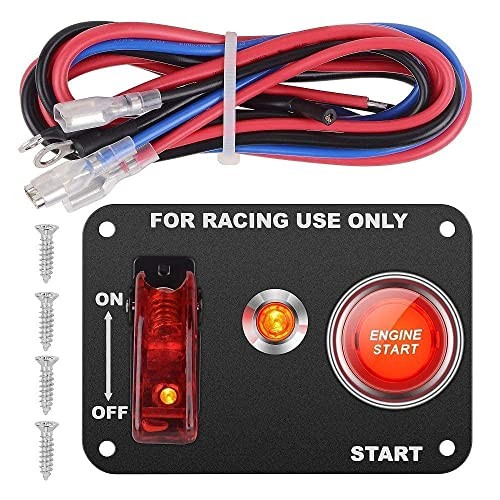 Racing Car Ignition Switch Panel, 12V Switch Panel 2 in 1 with Car Engine red