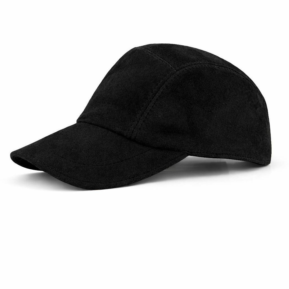Black Genuine Leather Suede Baseball Cap Adjustable Dad Hat