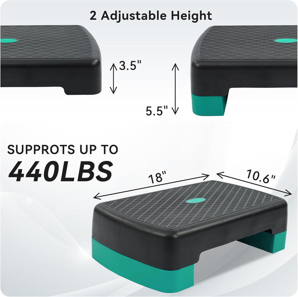 Workout Aerobic Stepper Step Platform with 2 Risers, Multiple Colors 18"