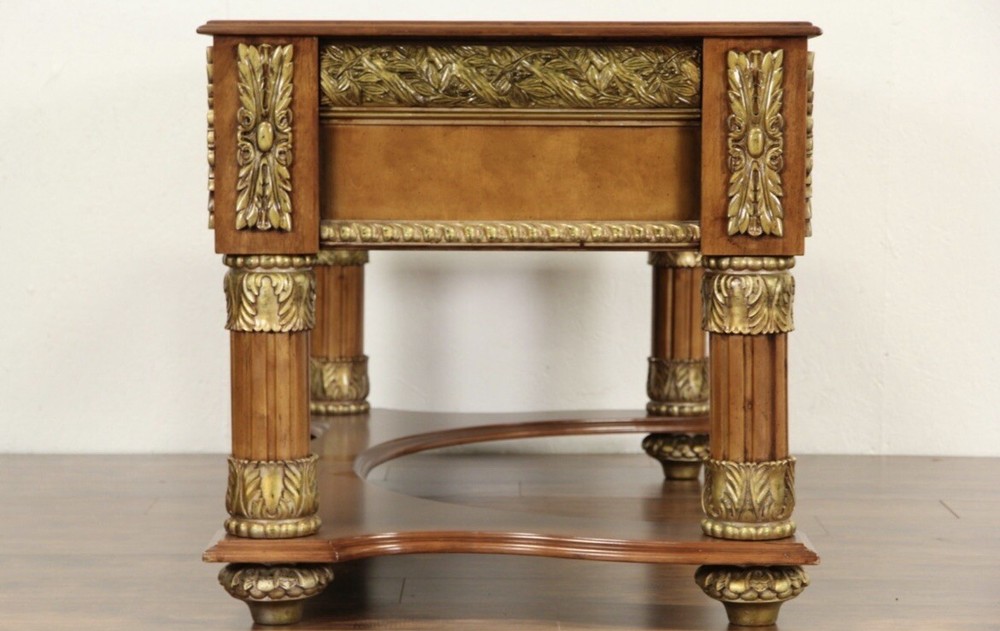 Classical Writing Desk, Carved Cherry & Maple with Dark Gold.