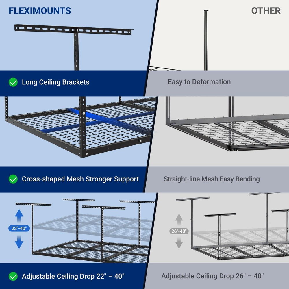 4x8 Overhead Garage Storage Rack, Adjustable Organization System, Heavy-Duty ...