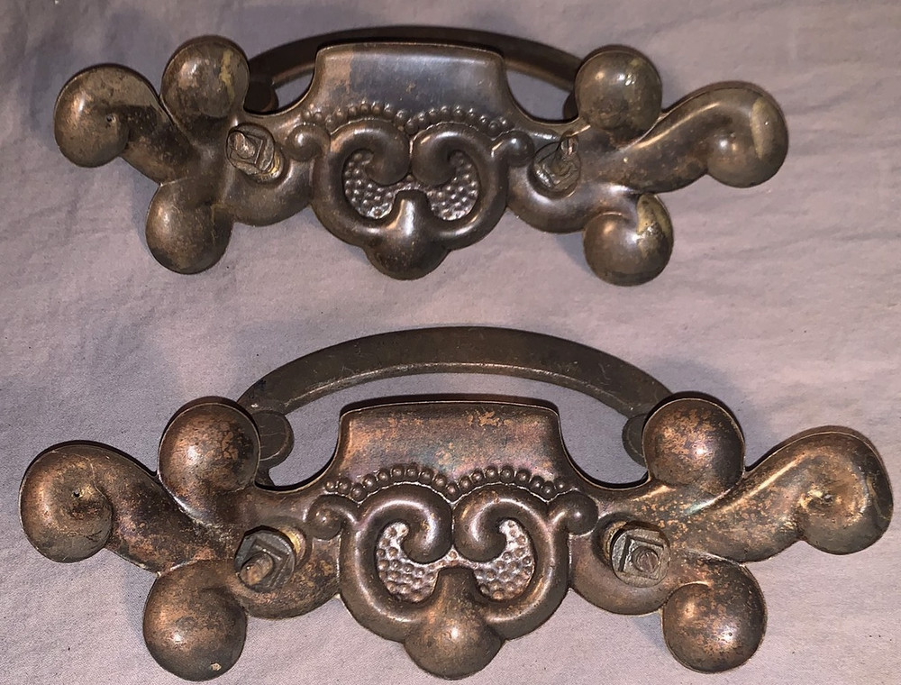 2 Huge Antique Brass Drawer Pulls Great Design