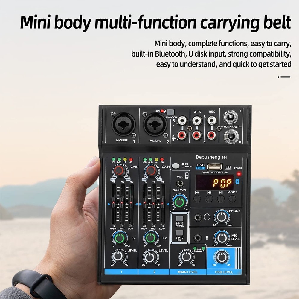 4 Channel USB Interface Mixer, DJ Sound Controller Mini Mixer Professional Di...