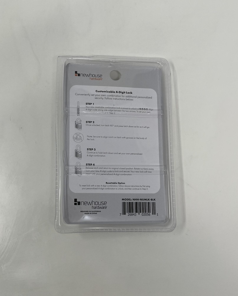 Newhouse Hardware Improved 4-Digit Combination Lock, Black