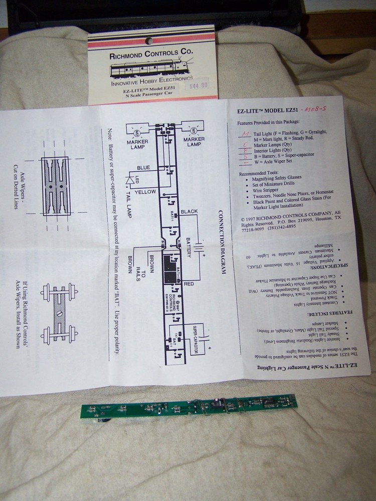 Richmond Controls #EZ051 N-Scale EZ-Light Passenger Lighting Kit(DC)