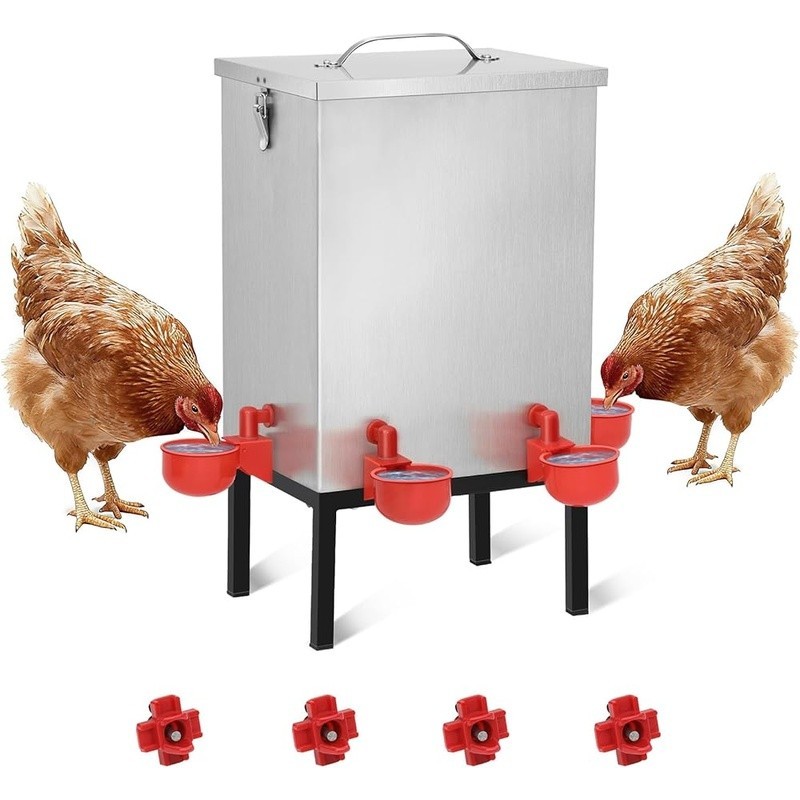 3 Gallons Chicken Waterer Stainless Steels Automatic with Latch Bottom Bracket