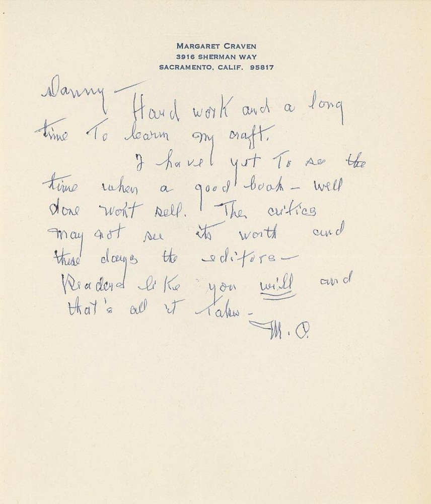 Margaret Craven- Signed Handwritten Letter (Writer)