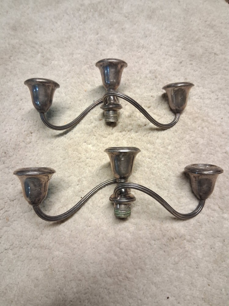 Gorham STERLING Silver 3 Light Candelabra Inserts Weighted 22oz/1.6lbs