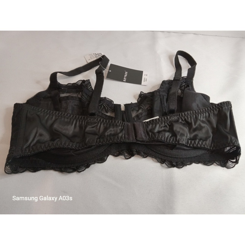 Deyllo Lace Bra Full Coverage Size 36E (DD) See Through Underwire Sheer Black