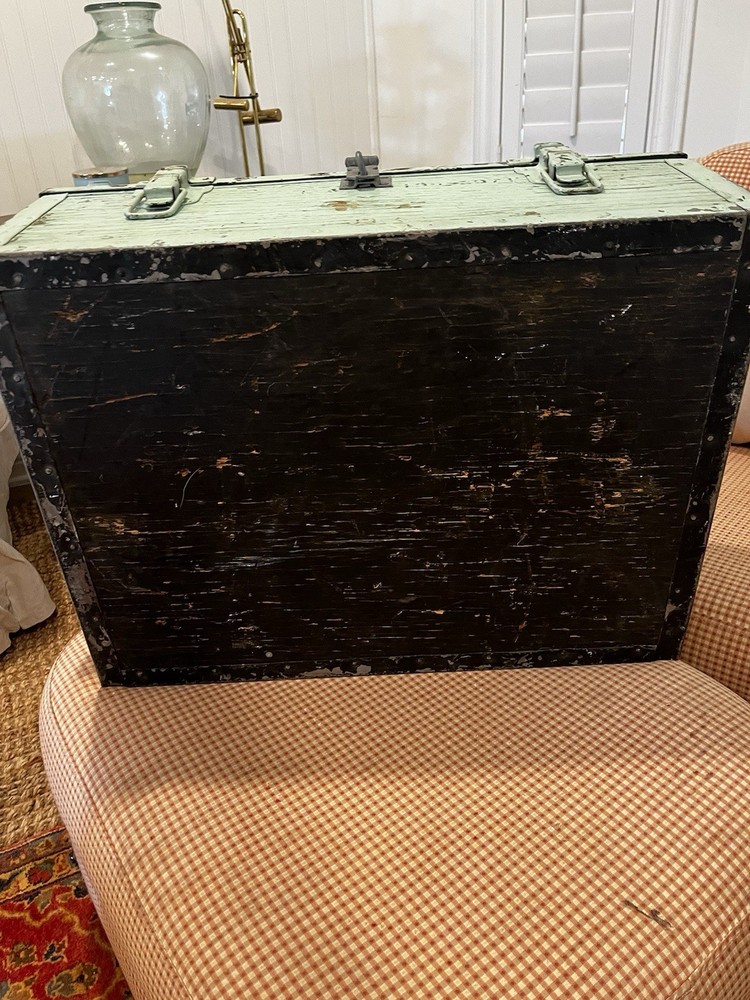 Antique Chippy Teal Wood Trunk